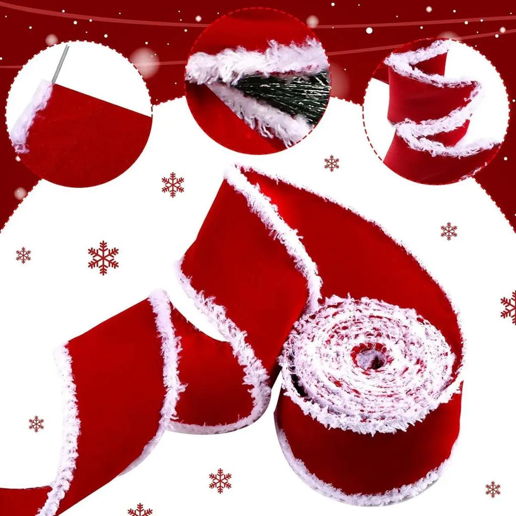 6.3cm Wide Christmas White Fringed Velvet Ribbon Snowflake Plush Ribbon Christmas Gift Decoration Ribbon Gift Zip Ties