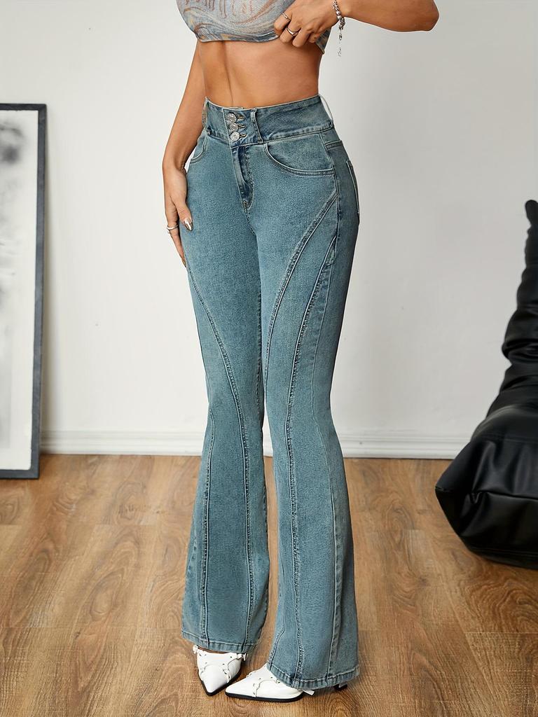 Versatile Popular High-Waisted Plus Size Women's Micro-Flare Jeans 1832