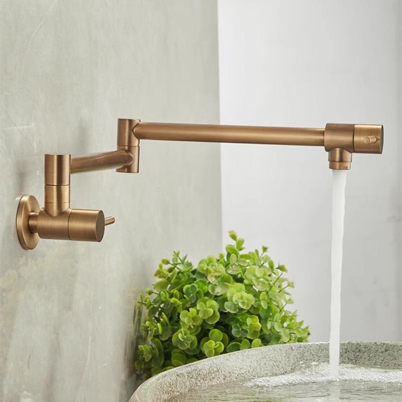 Antique Bronze Pot Filler Tap Wall Mounted Foldable Single Cold Kitchen Faucet Black Sink Tap Rotate Folding Spout Brass