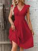 Elegant Plus Size V-Neck Hollow-Out Dress with Lotus Leaf Sleeves