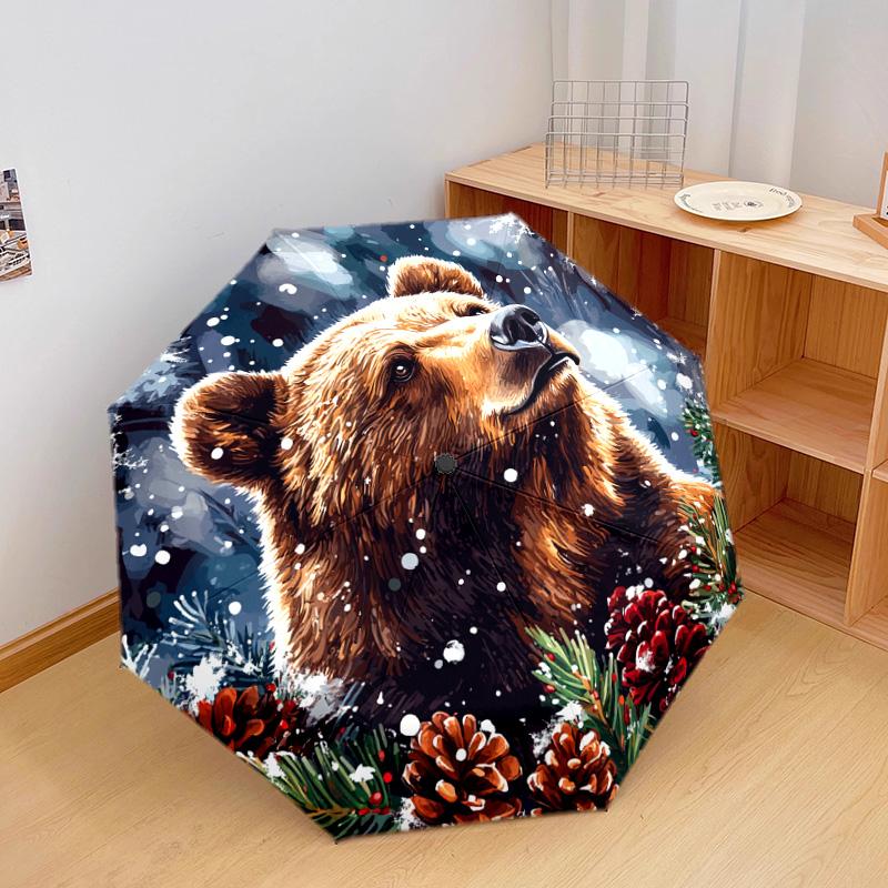 1 PC Automatic Folding Umbrella - Winter Bear Pattern, Portable & Foldable Design with 8 Ribs, Christmas Birthday Gifts