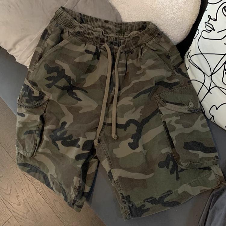 Męskie Retro Kamuflażowe Spodenki Robocze - Trend Lato 2025, Styl Uliczny Średniej Długości Spodnie Pięciopunktowe