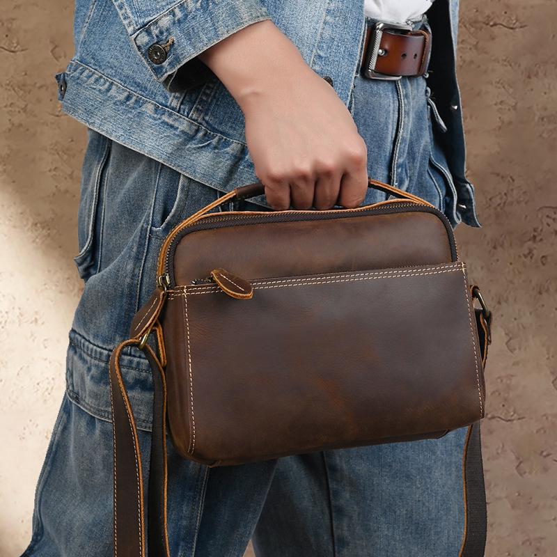Retro Genuine Leather Men's Messenger Bag - Crazy Horse Sport Crossbody Shoulder Bag