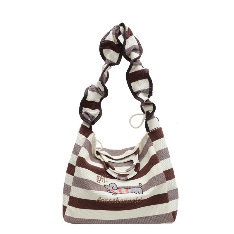 

Холщовая сумка Женская универсальная сумка-тоут Большой вместимости Сумка-мессенджер Новая повседневная сумка Полосатая сумка-тоут темно-коричневого