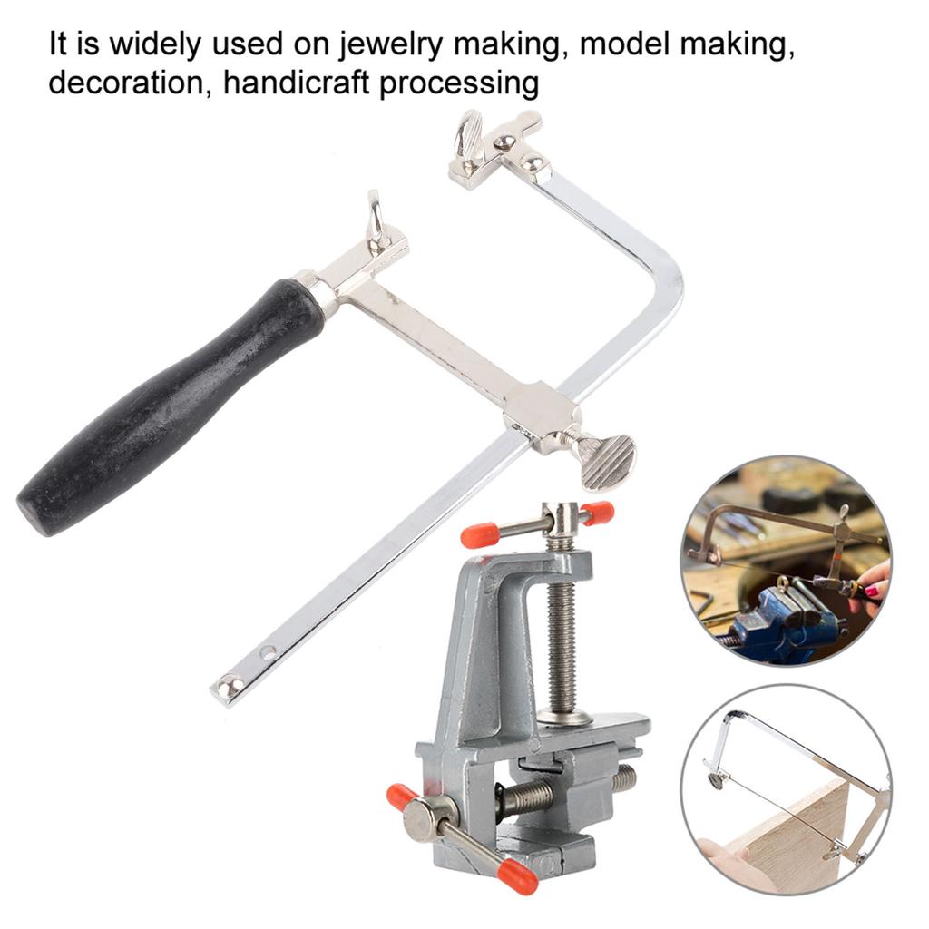 Jewelers Sawbow Saw Frame 12 Blades & Mini Bench Vise with Clamp Jewelry Making DIY Craft Tool