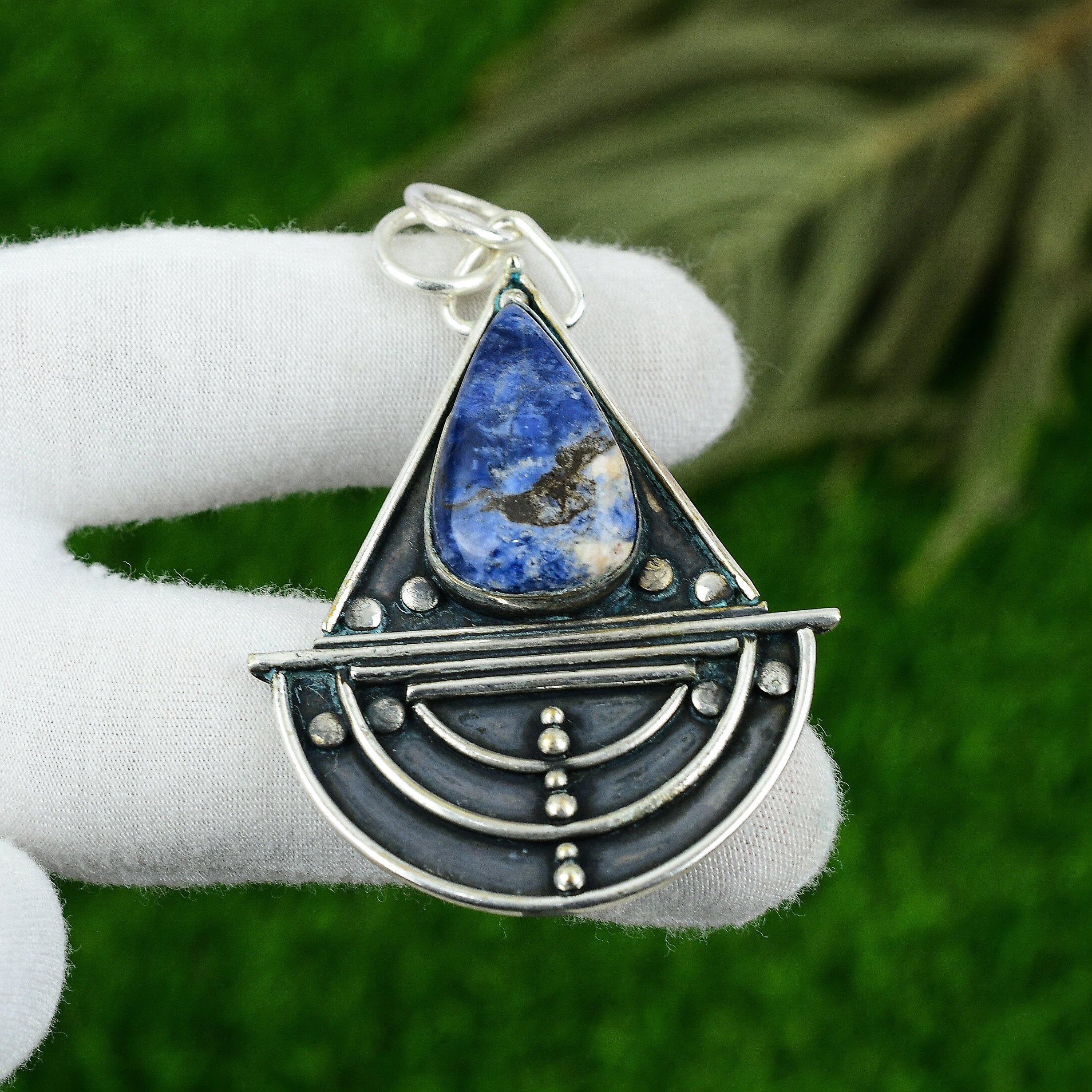 

Pear Natural Sodalite Daughter Birthday New Bezel Pendant Jewelry 925 Silver