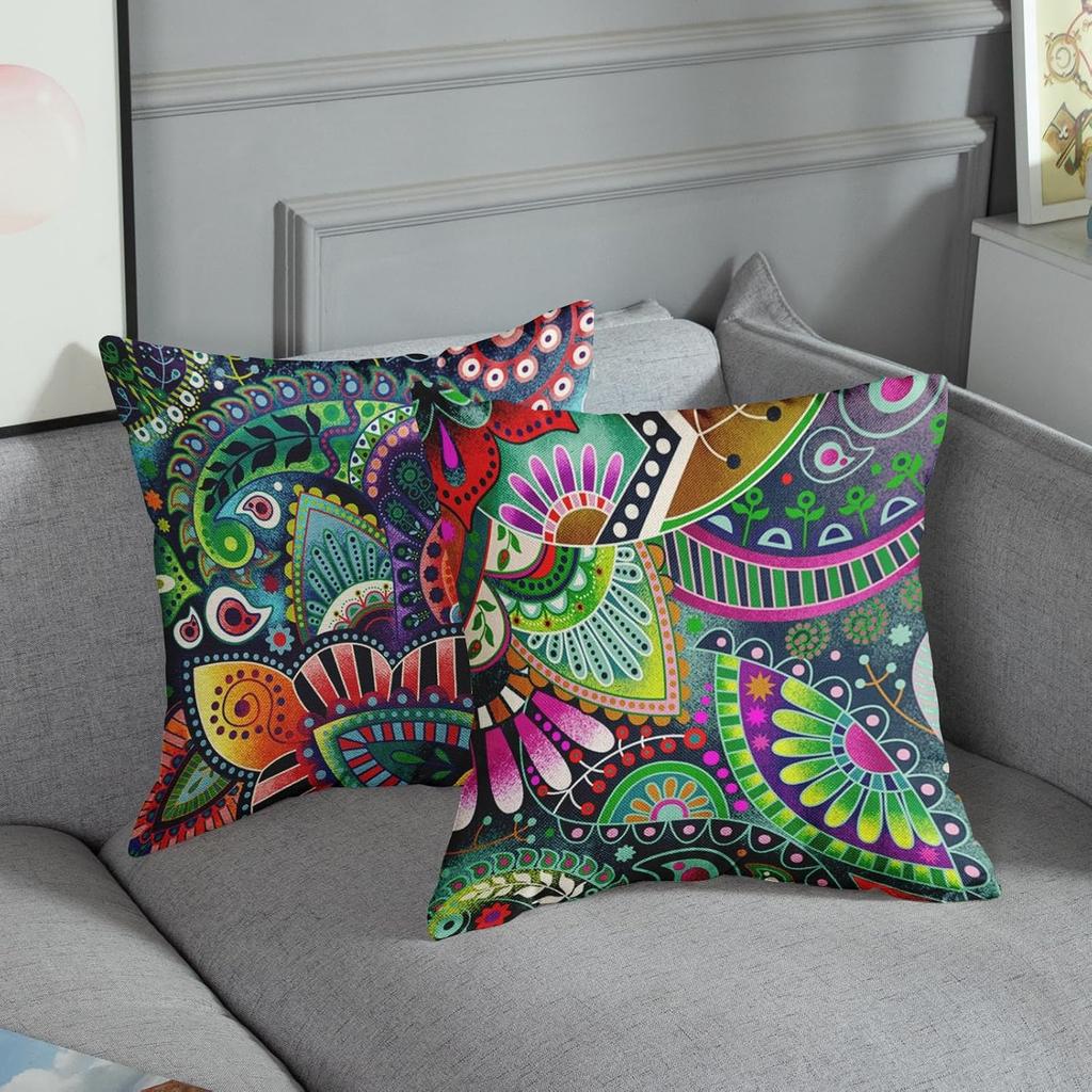 Throw Pillow Covers Home Decor Set Of 4 Floral Colorful Paisley Flower Asian Pillow Cases Decorative 18 X 18 Inches Outdoor