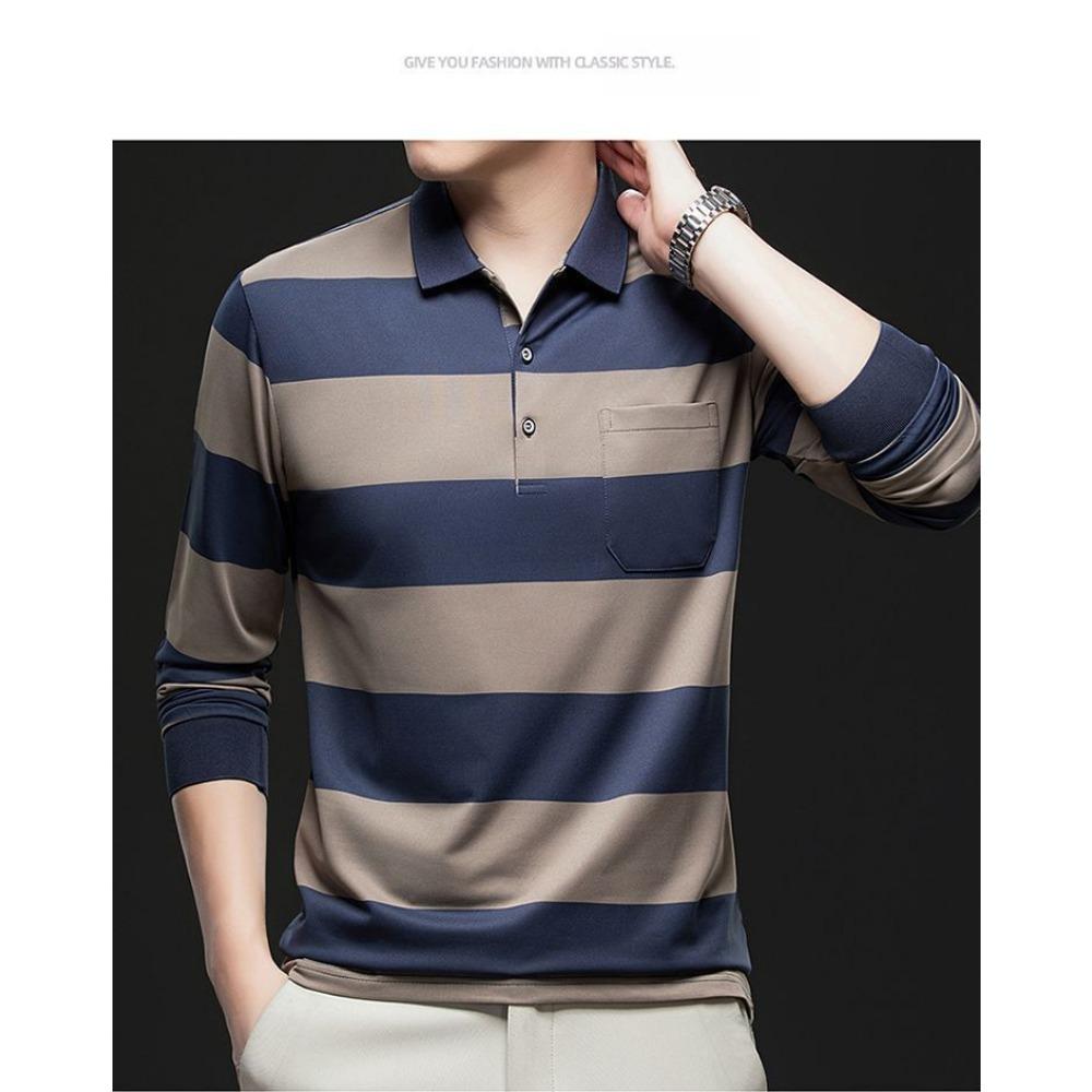 

Мужская футболка с длинным рукавом из чистого хлопка, повседневная тонкая рубашка поло, модный тренд, топ с настоящим карманом 4XL серый/синий