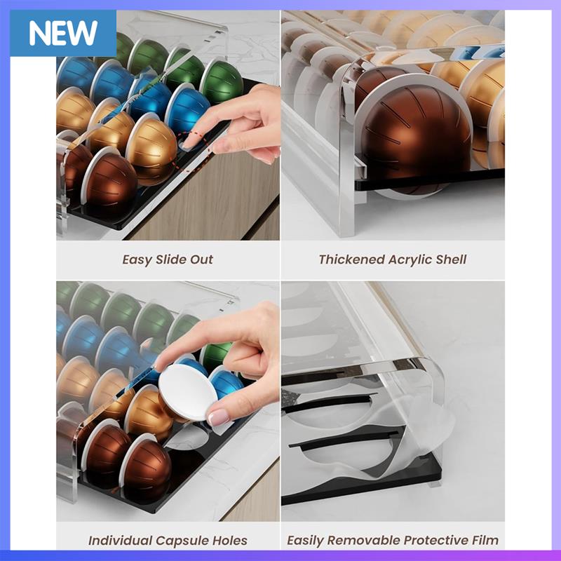 

A60P Для Nespresso Vertuo Акриловый Держатель Кофейных Капсул - Набор из 40 Штук Ящик для Хранения Капсул - Элегантный Для Органайзера Столешницы Стол прозрачный