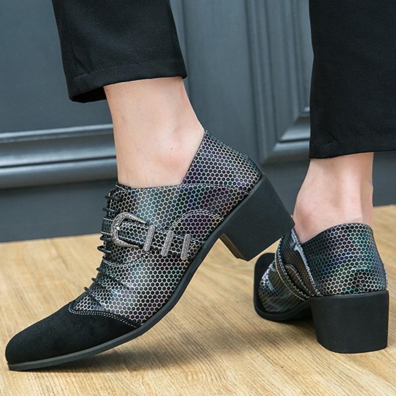 Shoes for Men Large-size38-46 High-heel Bottom Pointed Men's Shoes Mid-heel Shoes Shallow Single  Men's Shoe Zapatillas Hombre