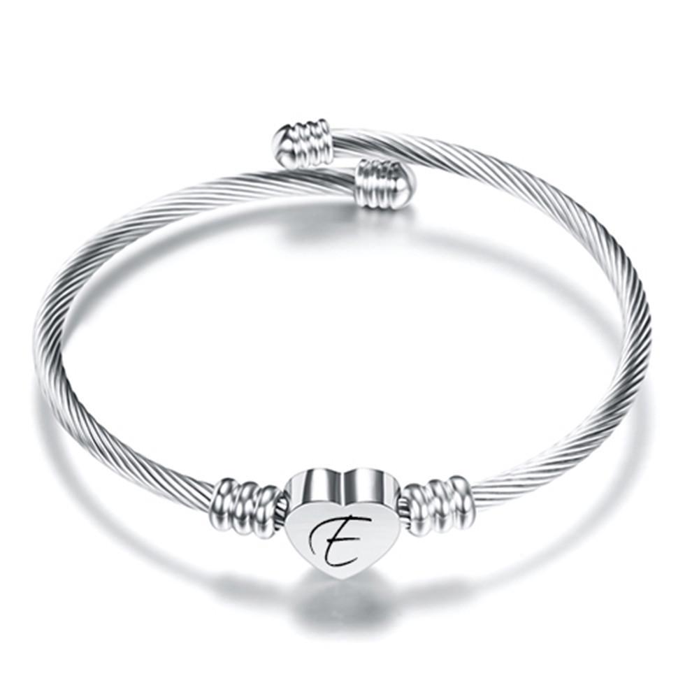 Stylish Women's Bracelet: Stainless Steel Peach Heart with Braided Cable and European-American 26 Letters Design