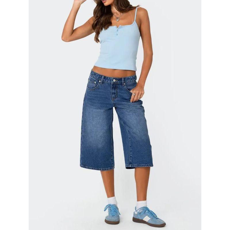 Edikted2025 Summer New Arrival Niche Style Long Pickling Denim Bermuda Shorts Loose Casual Slim Fit Slimming