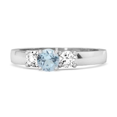 Blue Topaz Three Stone Ring –925 Sterling Silver