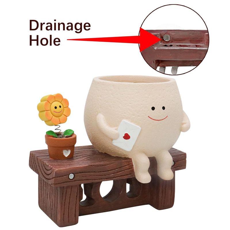 M-Modern-Cute Smileyface Planter Pot Sitting Sunflower Flower Pot Resin Head Planter For Indoor Outdoor Funny Sit Chair Pots