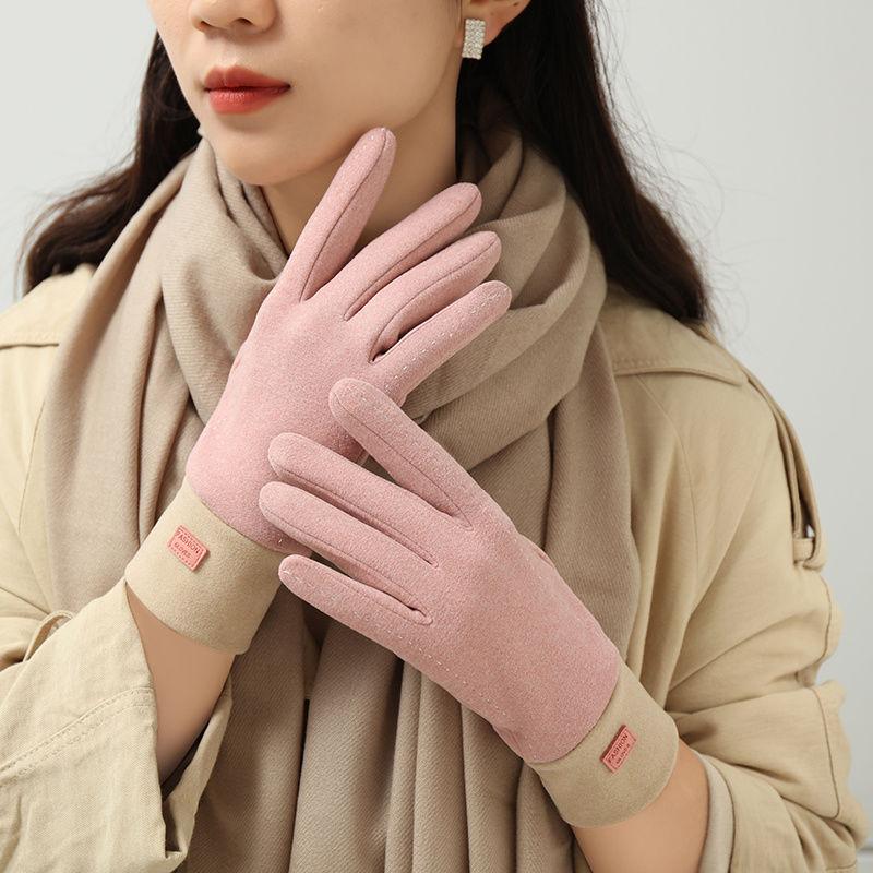 Women's Winter Gloves with Plush Insulation Cute Students' Cold Proof Touch Screen New Windproof Gloves for Cycling and Driving