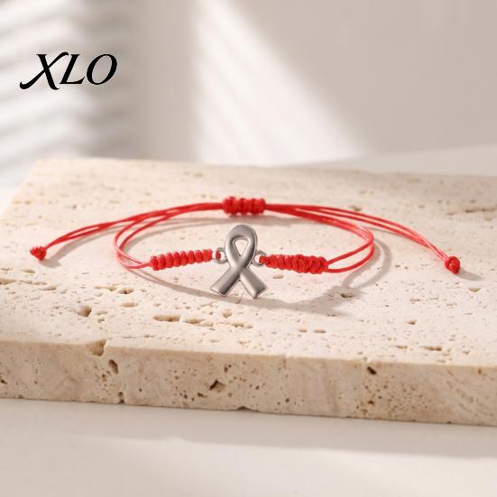 Hand Woven Cord Wristband 2PCS Hand-woven Braided Bracelets with Metal Ribbon Pendant, Adjustable Awareness Durable Bracelet for Daily Wear
