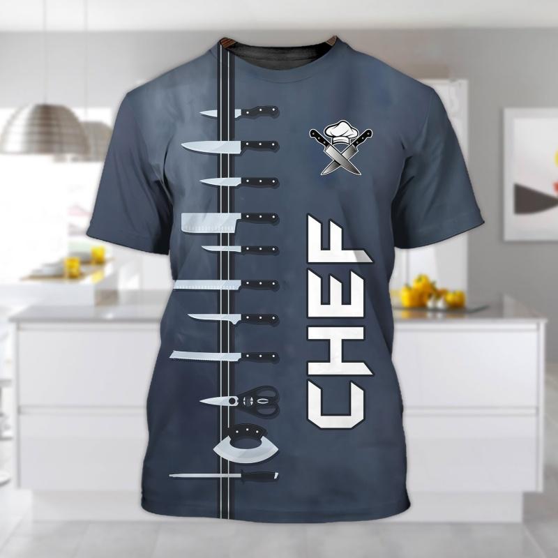 Chef Uniform Pattern T Shirt For Men Chef's Knife 3D Printed Tees Summer Harajuku Short Sleeve Loose Street Tops Sport T-shirts