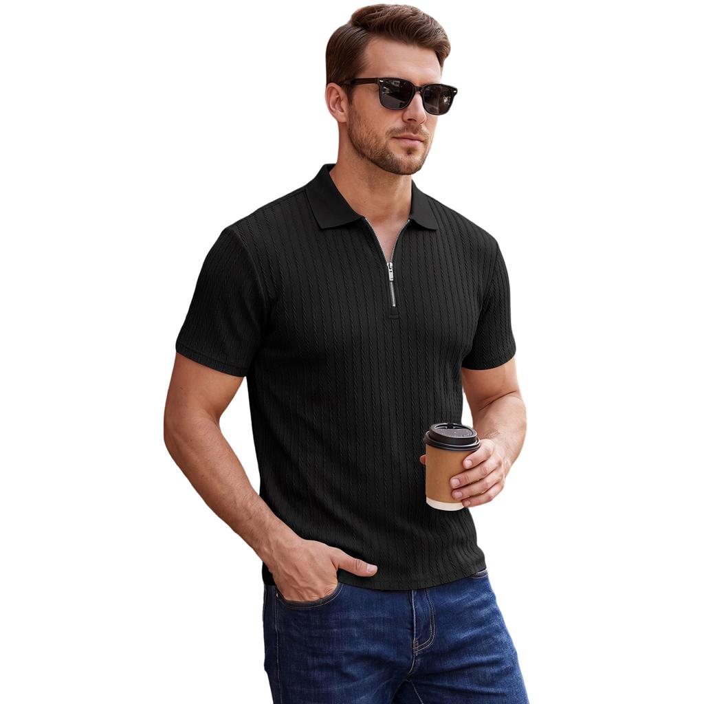 Men's Half-Zip Collar T-Shirt Breathable Loose Fit Summer Casual