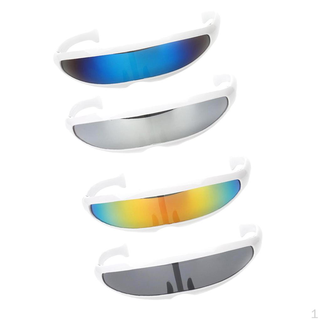 4pcs Futuristic Party Costume Cyclops Color Mirrored Lens Visor Sunglasses Cosplay Gray Yellow Blue