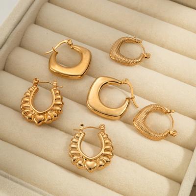Gold Plated 18K Retro Stainless Steel Earrings Women's Simple Titanium Steel Set Earrings