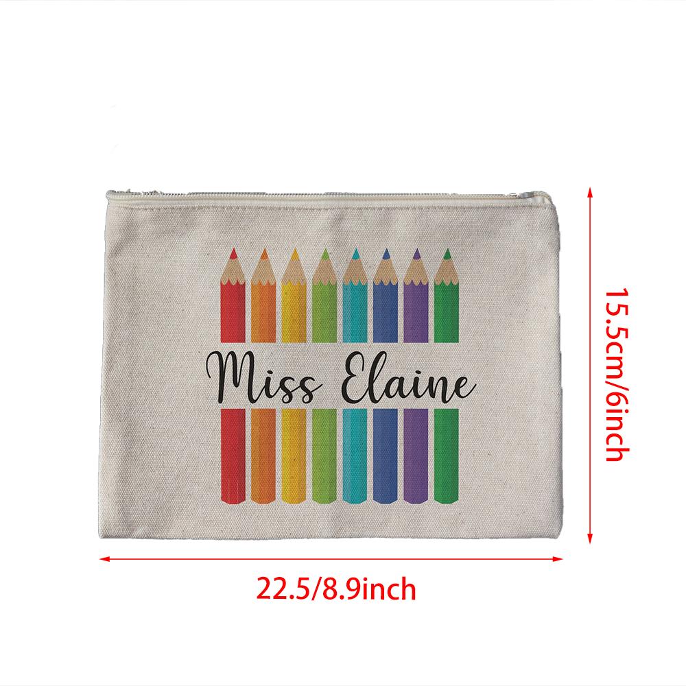 Custom Canvas Pencil Case Preschooler Zipper Pouch Makeup Bag Birthday Teacher School Supplies Appreciation Gift Back To School