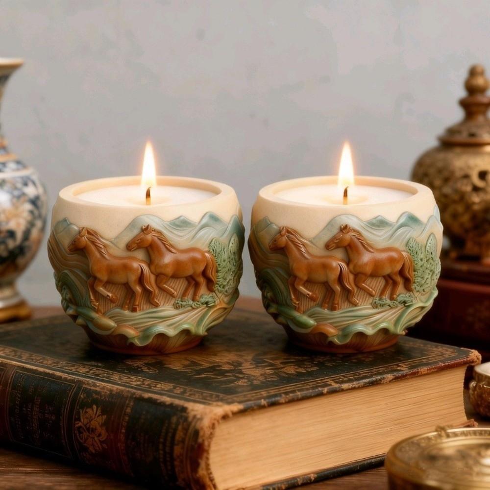 New Embossed Horses Silicone Mold DIY Horse Plaster Molds Scented Candle Cup Mold Plaster Tools Plant Pot Resin Mold