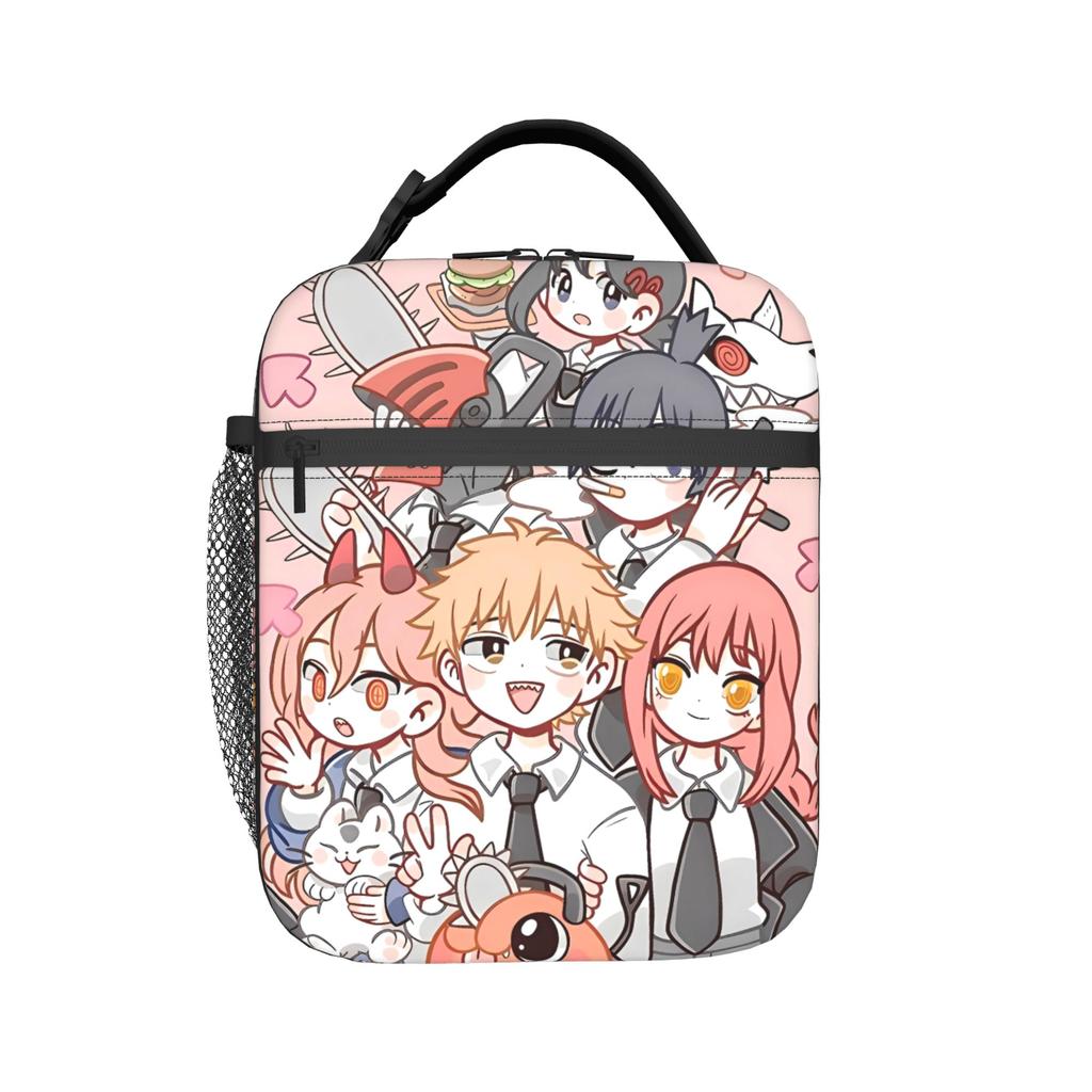 Chainsaws Man Lunch Bag Characters Kawaii Lunch Box Outdoor  Portable Zipper Thermal Lunch Bags For Unisex Oxford Cooler Bag