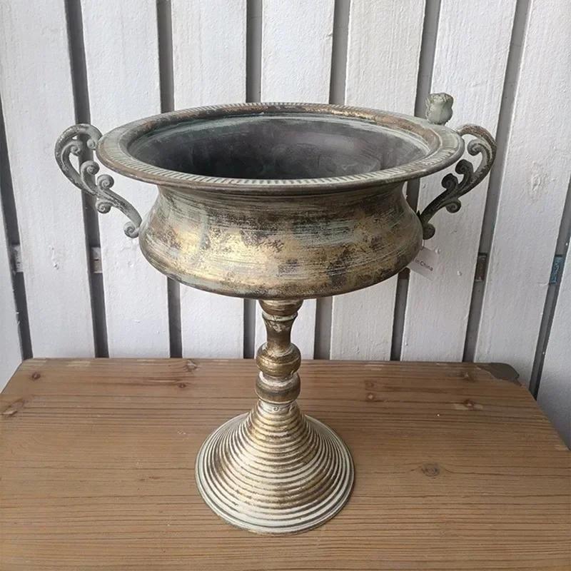 Retro Vintage Big Creative Vase Villa Courtyard Garden Balcony Metal Ironwork Flower Pot Home Furnishings Decorate Ornaments
