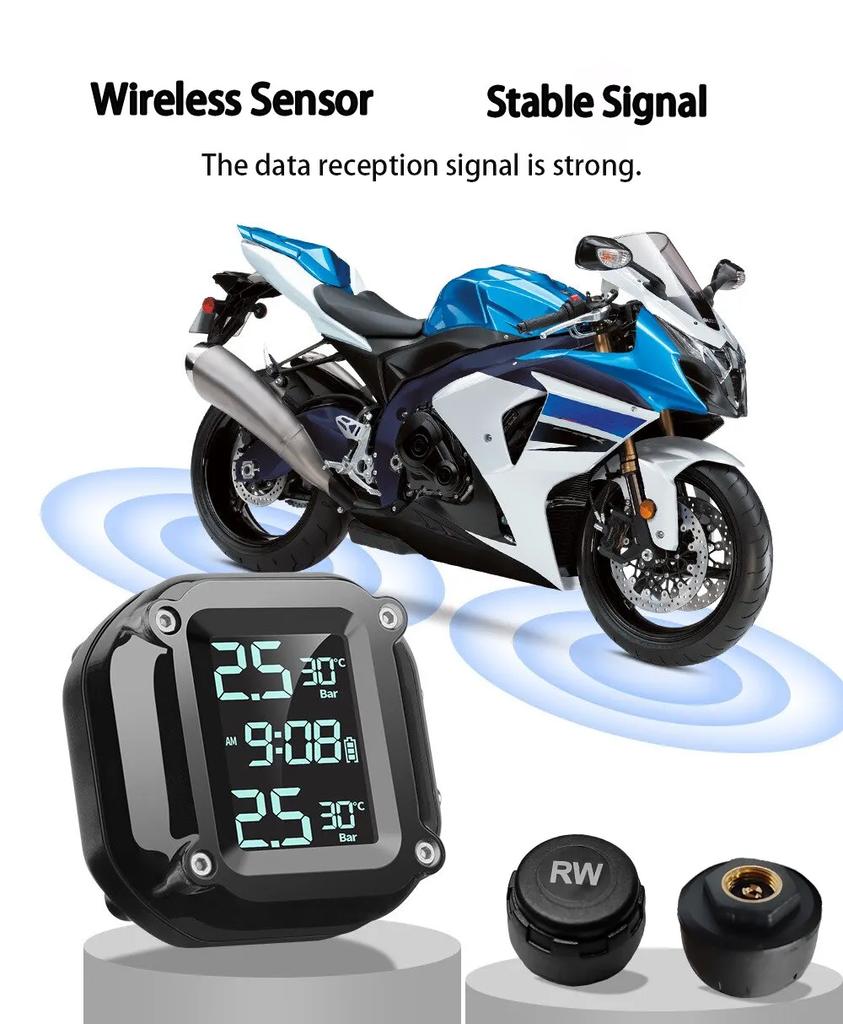 M5 Motorcycle TPMS with Wireless LCD Display and Dual External Sensors High Precision Real Time Tire Pressure Monitoring System