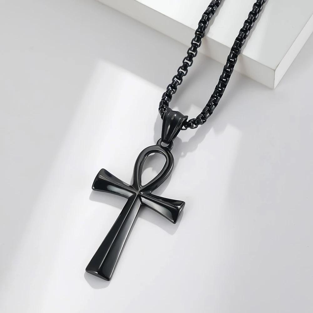 Necklace Vintage Pendant Amulet Talisman Ankh Cross Men Women Stainless Steel Egypt Egyptian Key Life Religious Jewelry Gift