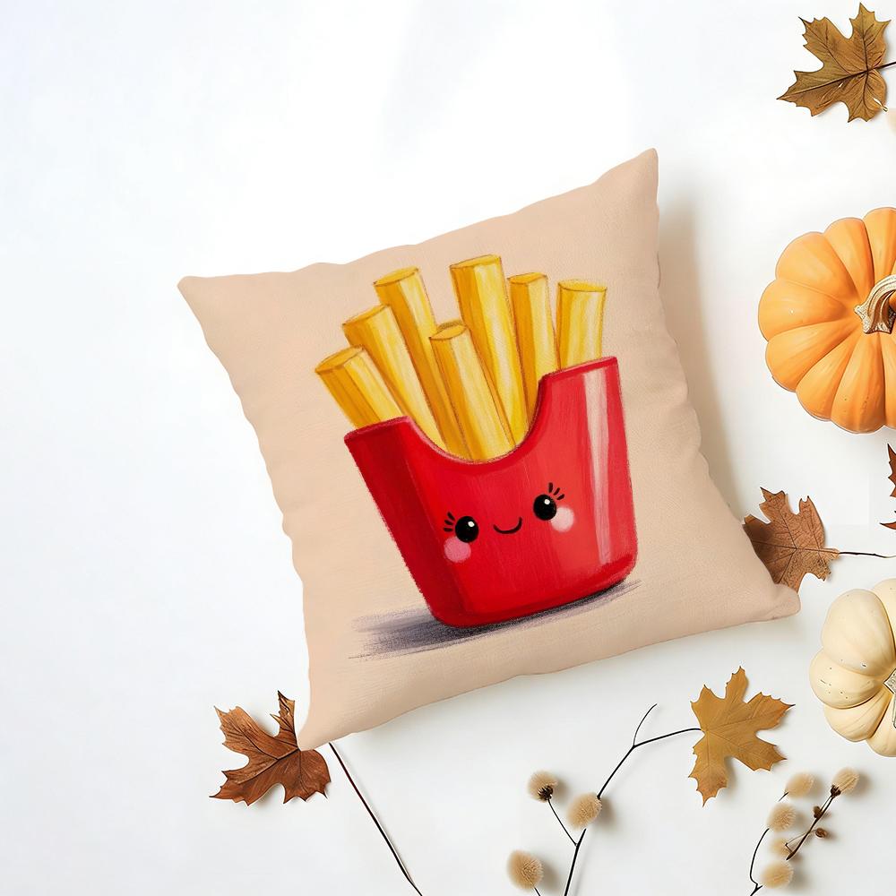 Fun Adorable Cute Hamburger Fries Pizza Cushion Cover Washable Linen Pillowcase Soft  for Daily Sofa Bed Home Room Decor