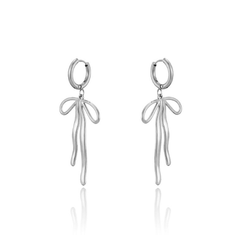 Stainless Steel Cross Bow Pendant Earrings for Women - High-End Titanium Steel Studs with Vacuum Electroplating. серебряный