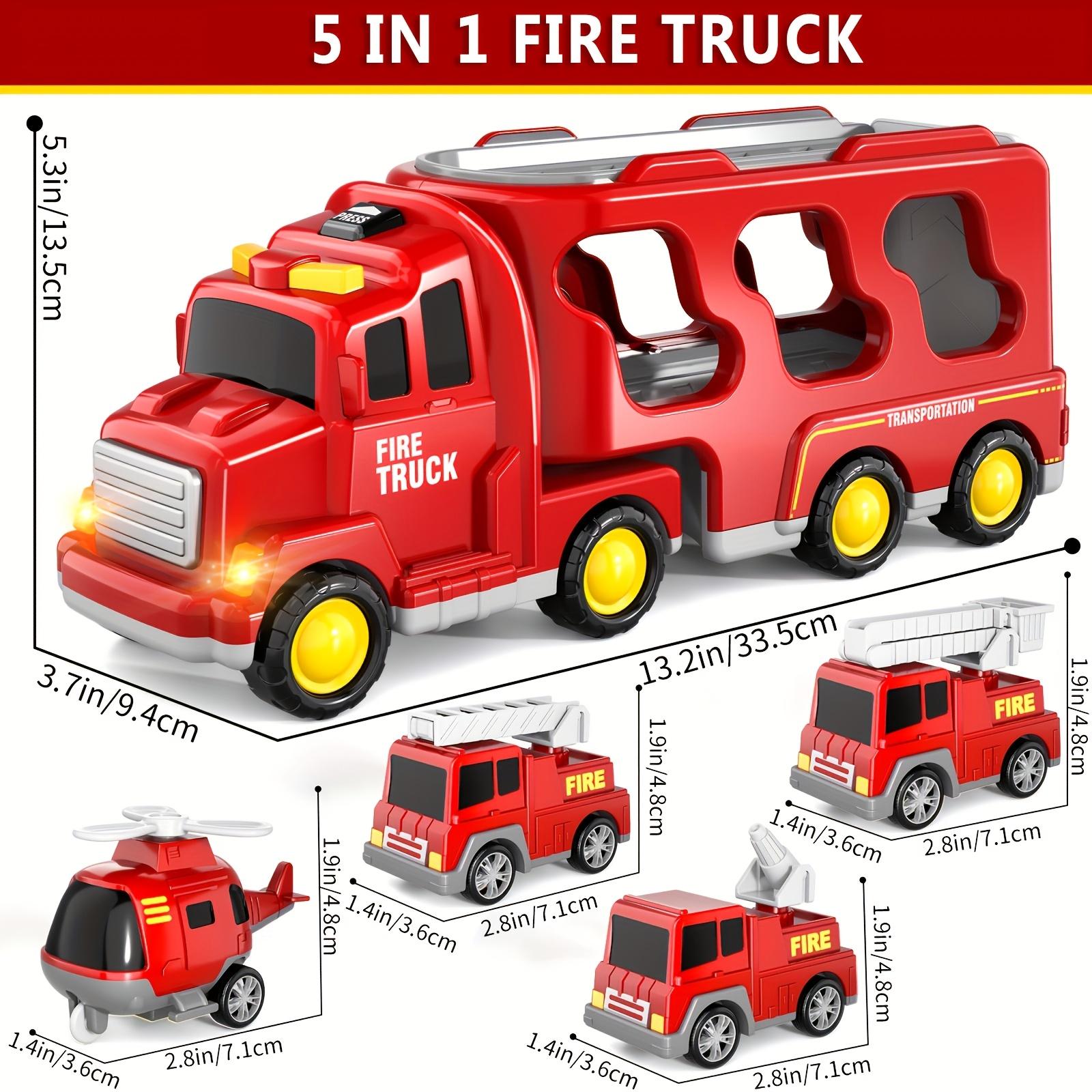 5-in-1 Fire Trucks Toddler Fire Engine Toys For Boys Girls Carrier Truck Transport Cars Christmas Birthday Best Present 5 in 1 fire truck