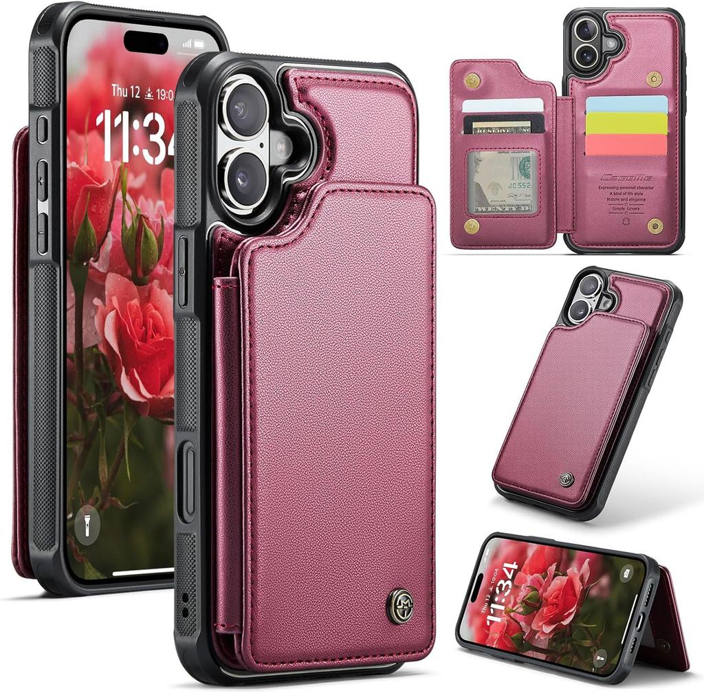 IPhone Wallet Protective Case with Card Holder, RFID Shielding, Men's and Women's Shock-absorbing Leather Bracket, Durable Protective Phone Case