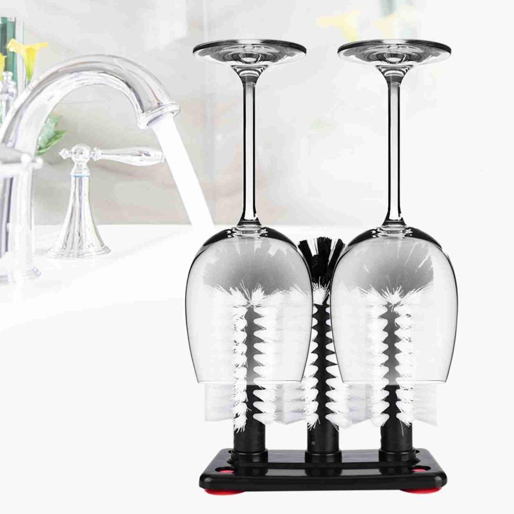 Black Cup Cleaning Brush Round Base Bottle Brush Kitchen Tools Glass Washer Bar Counter