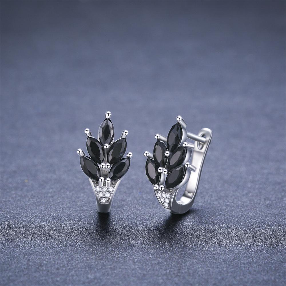 Black Awn Black Stone Leaf Shape Hoop Earrings for Women