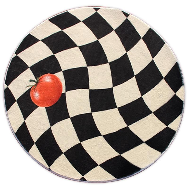 

VIKAMA Checkerboard Plaid Round Rug Ins Style Home Chair Coffee Table Rug Bedroom Bedside Checkroom Floor Cushion Home Decor 80X80CM (2.6X2.6FT