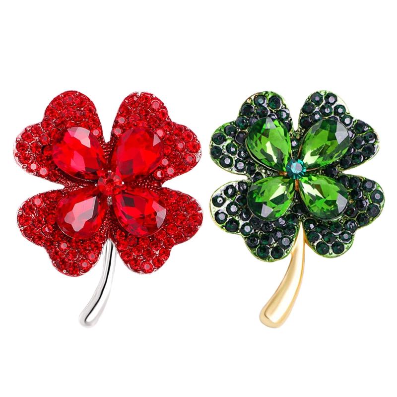Four-leaf Clover for Rhinestone Brooch Elegant Silver Crystal for Rhinestone Enamel Brooch Pins Gift for Women Vintage G