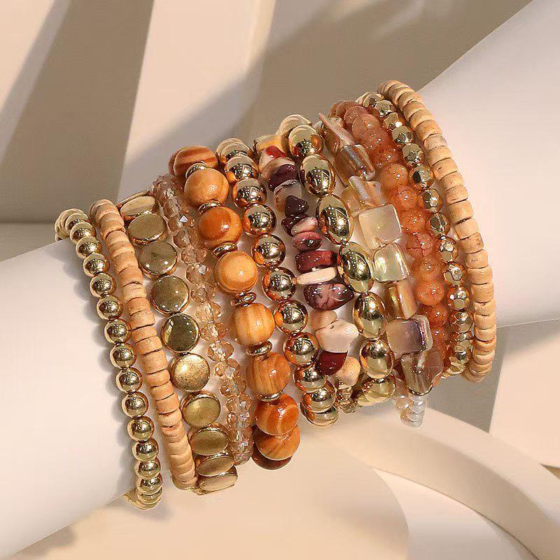 Bohemian Wood and Glass Beaded Bracelet – Ethnic Style High-End Autumn/Winter Hand Jewelry
