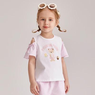 PawinPaw Baby Girls' Cartoon Bear Off-Shoulder Puff Sleeve T-Shirt
