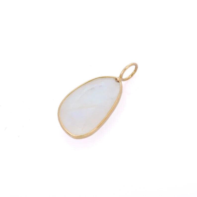 14K Gold Opaque Moonstone Pendant - Semi Precious Unshape Yellow Gold Pendant