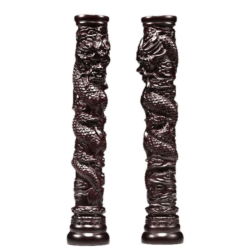 Karin Dragon Pillar Ornament: Solid Wood Twelve Zodiac Dragon Plate for Home Decor