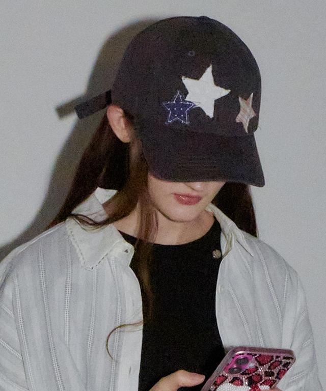 RONRON Star Patch Mixed Applique Ball Cap Charcoal