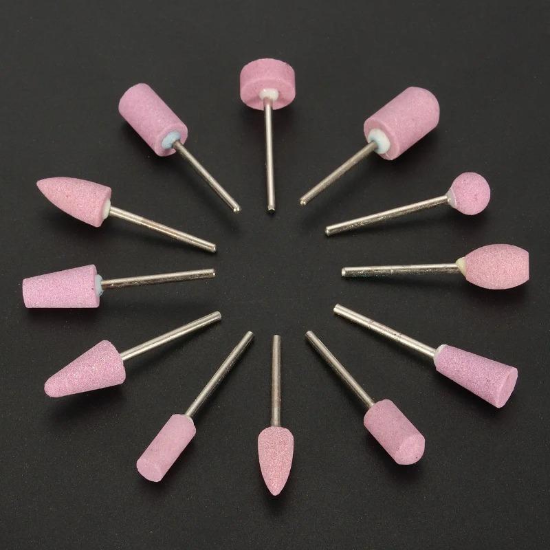 12Pcs Abrasive Polishing Mounted Stone for Rotary Tools Grinding Stone Wheel Head Tools 2.35mm Shank Mini Nail Drill Bit Set