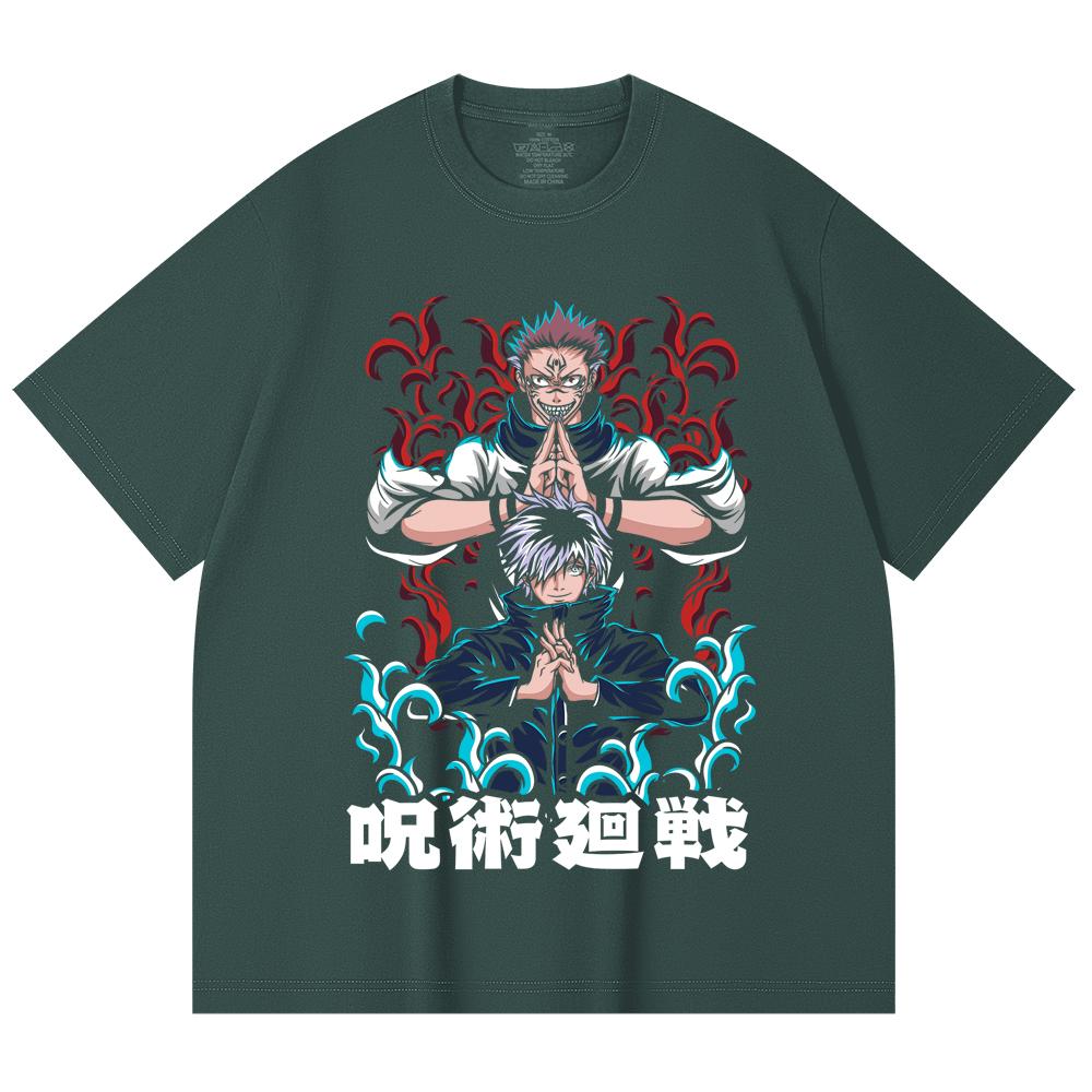 230 Gsm 100% Cotton Jujutsu Kaisen V49 Gojo Sukuna Print Unisex Heavy Cotton T Shirt