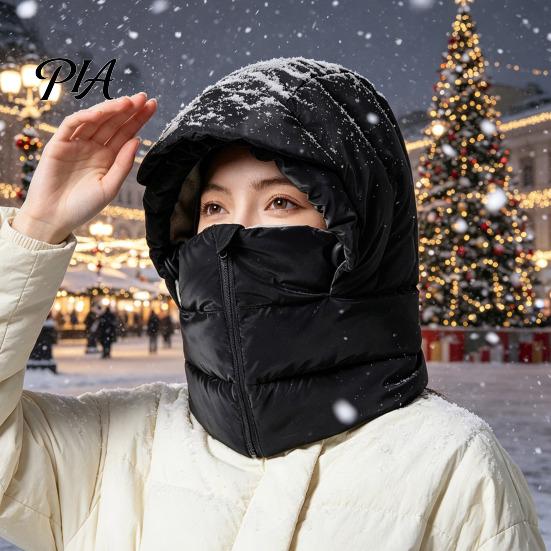 Cold Wind Protection Hat Women Winter Balaclava Hat, Wind-Resistant Zipper Face Mask for Thickened Scarf Weather, Thermal Hooded Scraf Outdoor