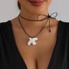 Minimalist White Ceramic Peace Dove Necklace with Black Rope Lanyard for Women