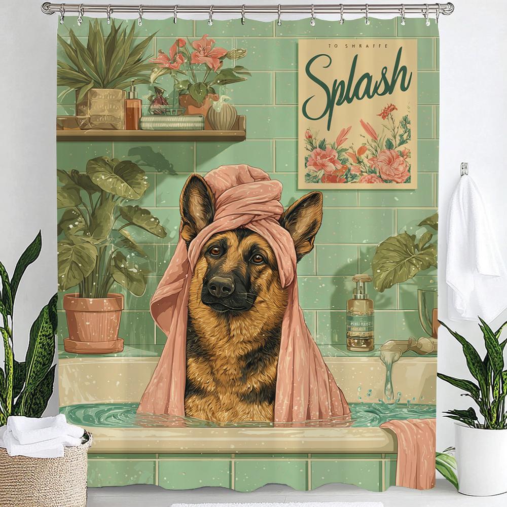 Fun Leopard Shower Curtain,Cat, Dog and Animals Bathing in Nordic Plant Bathtub Bathroom Decorative Shower Curtain with Hooks