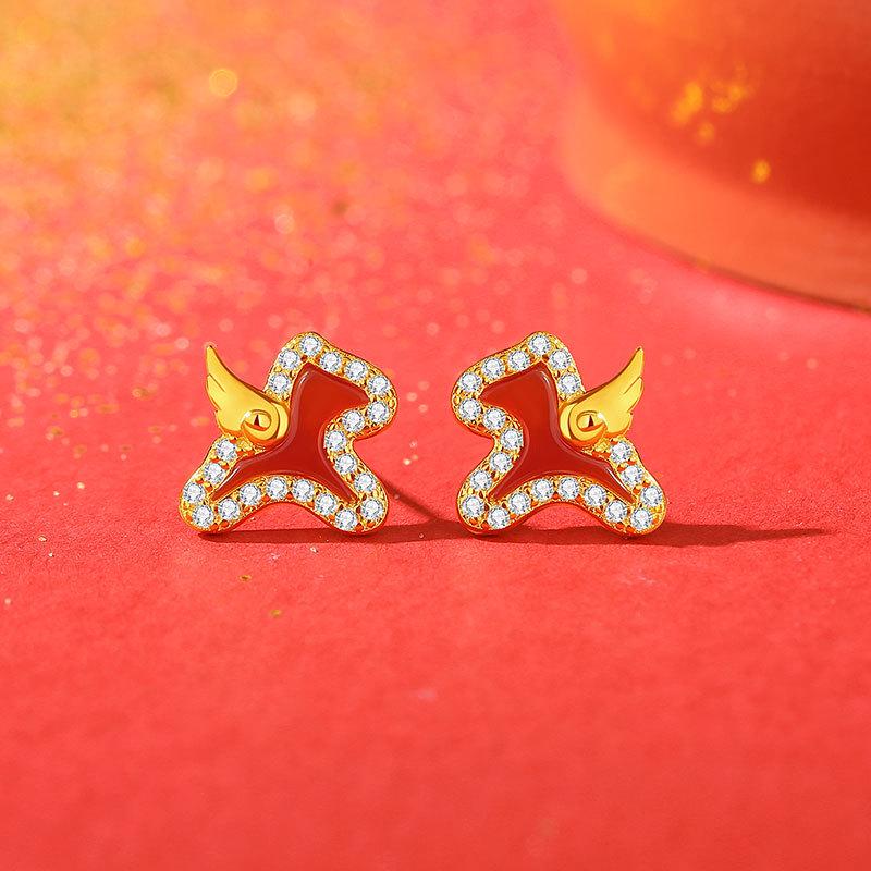 Ticiya S925 Sterling Silver Red Agate Pegasus Earrings for Women - Zodiac Horse Theme S925 Silver