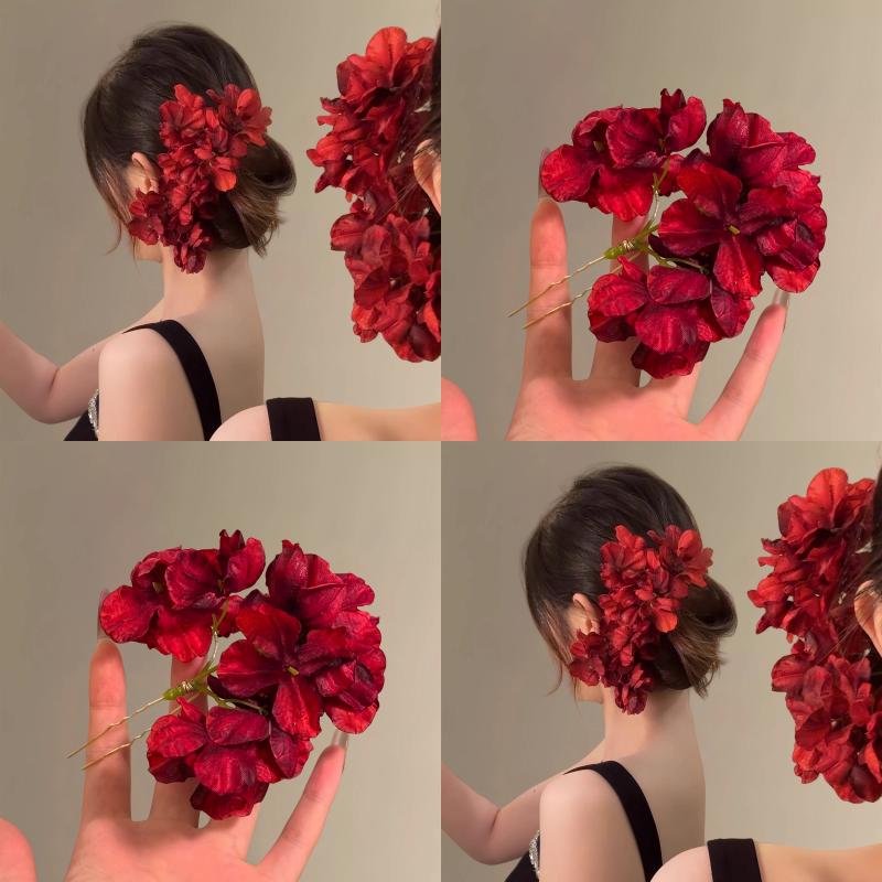 Nouvelles épingles à cheveux de mariée style chinois avec des fleurs d'hortensia simulées pour les chignons Qipao